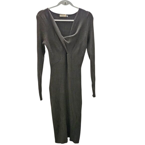 Ramy Brook Pilar Dress Large Green Cut Out Ribbed Knit Sweater Midi Cashmere - Picture 2 of 11